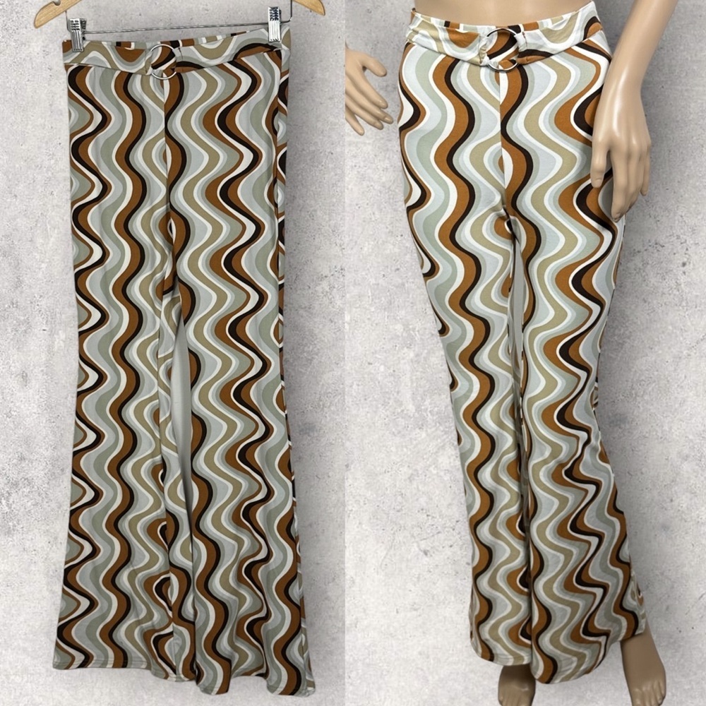 NEW Derek Heart Bohemian Flare High Rise Legging Pants Brown Hippie Belted‎ Pant